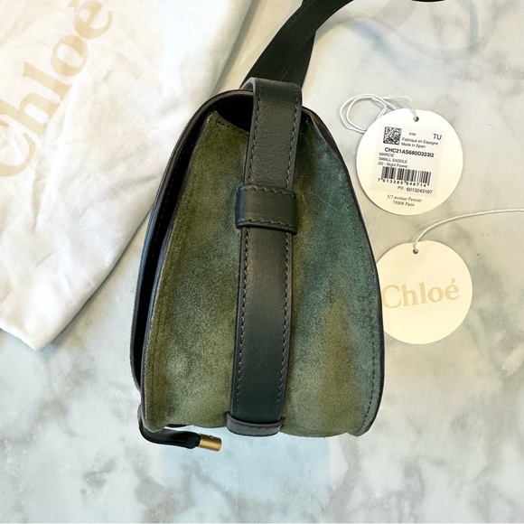 Chloe Marcie Small Saddle Suede Bag in Night Forest Green - Picture 4 of 13
